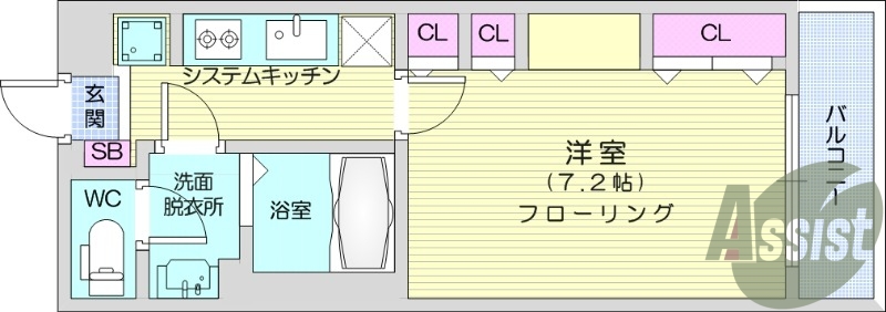 １K、浴室乾燥、エアコン、独立洗面台、風呂トイレ別