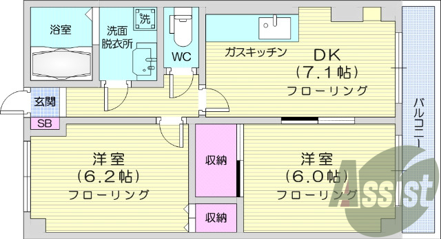 ２Ｄｋ、エアコン、バルコニー、モニタ付きインターフォン