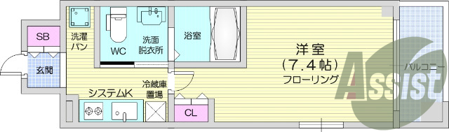 1K・オートロック、防犯カメラ、宅配BOX、エアコン