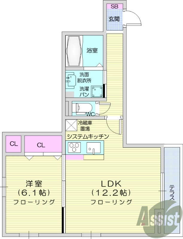 1LDK、バルコニー、エアコン、フローリング