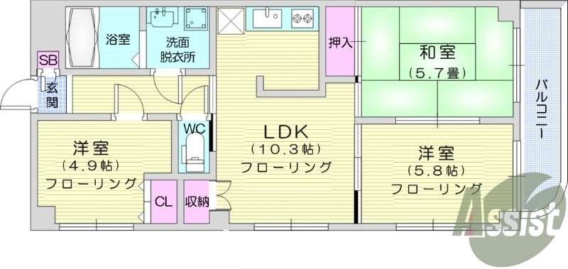 3LDK、ペット可、モニター付きインターホン、独立洗面