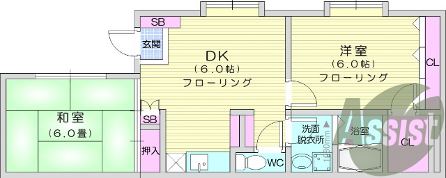 2DK、エアコン、バストイレ別、独立洗面台