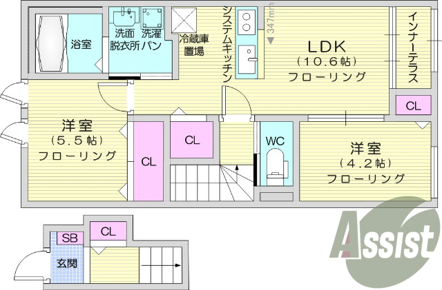 2LDK、インターネット無料、24時間緊急対応、浴室乾燥機