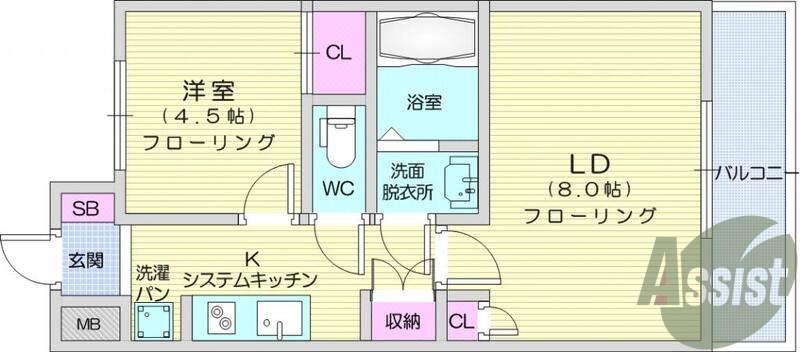 1LDK、IHクッキングヒーター、室内洗濯機置場