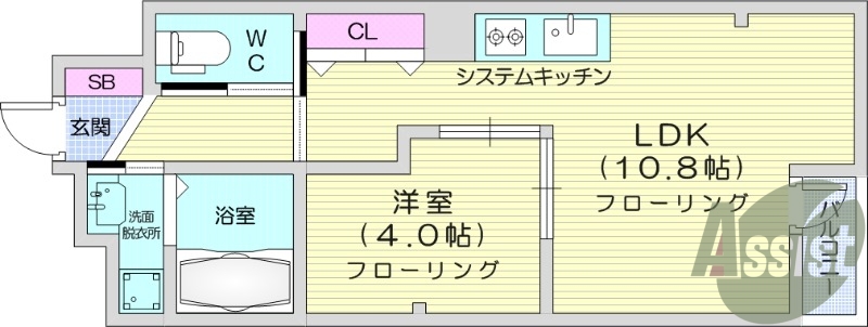 1LDK、BS、モニターホン、バストイレ別、トランクルーム