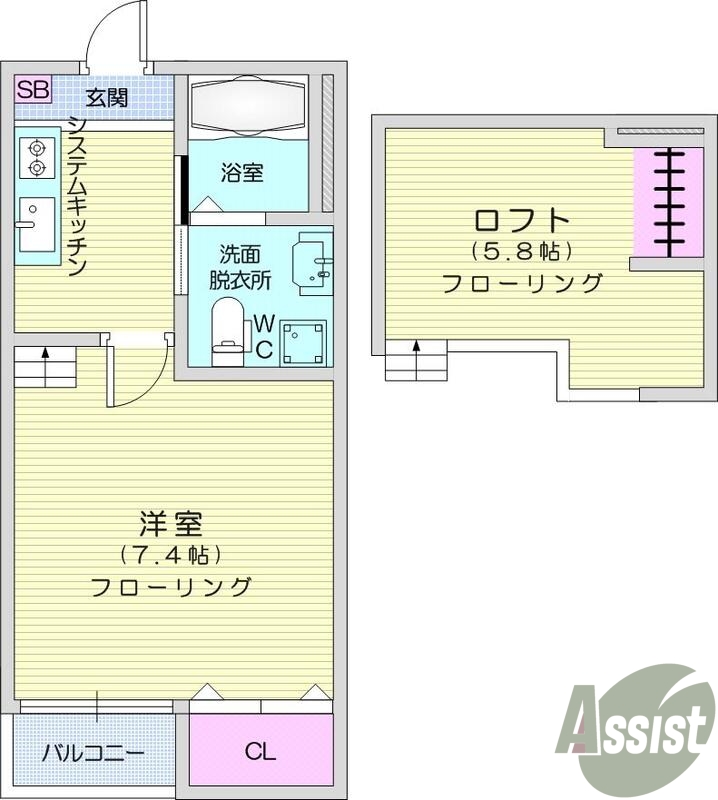 1K、ロフト付き、エアコン、シャンドレ、追い焚き、室内物干し