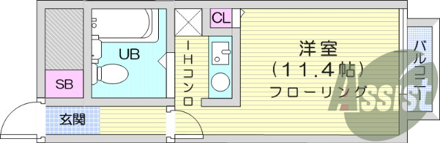 ワンルーム、エアコン、室内洗濯機置き場、洗面台