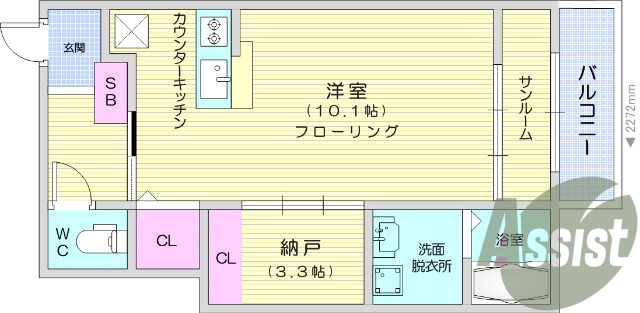 1K、フローリング、エアコン、独立洗面、追い焚き