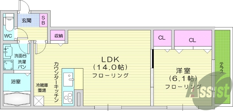 1LDK、オートロック、カウンターキッチン、ALSOK