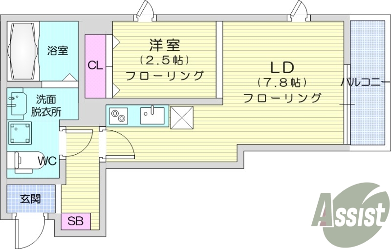1LDK、システムキッチン、独立洗面台、