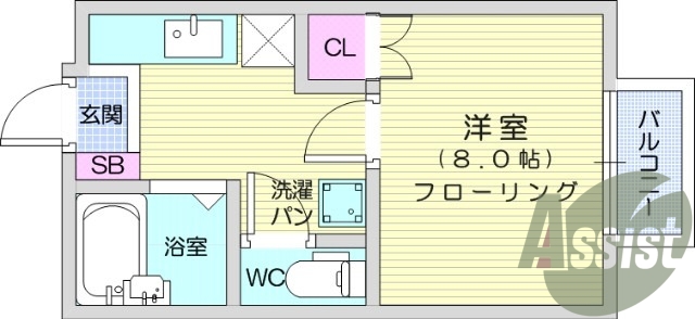 1K、エアコン、室内洗濯機置場、ペット可。