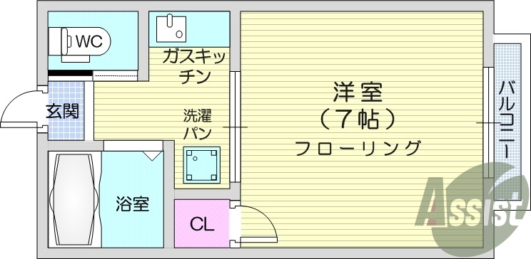 1Ｋ、フローリング、バストイレ別、バルコニー