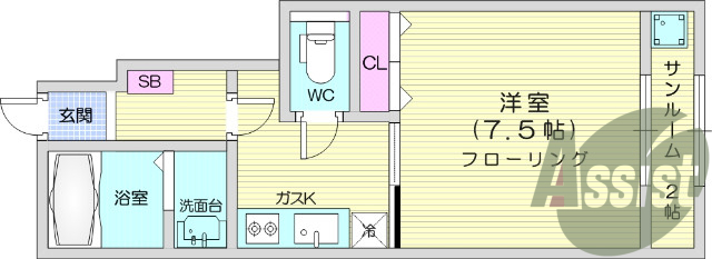 １Ｋ、追焚機能、浴室乾燥機、ＴＶ付インターホン。