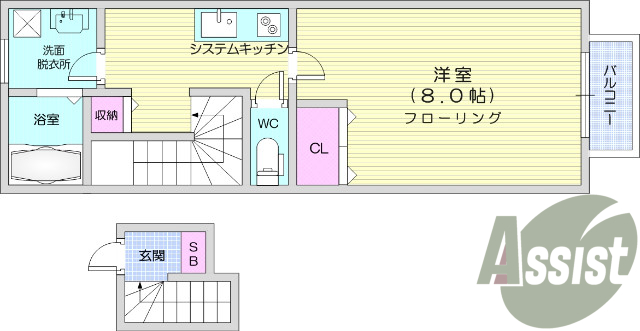 1K、エアコン、バストイレ別、独立洗面、モニターホン