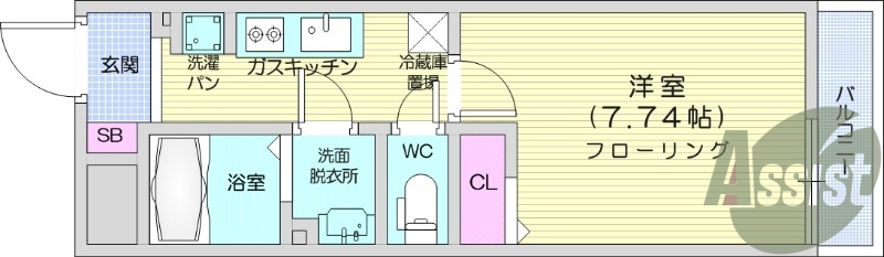 1K、システムキッチン、インターネット使用料不要