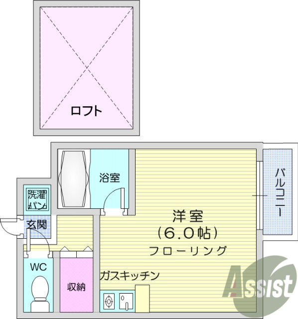1R、バストイレ別、ロフト、駅徒歩圏内