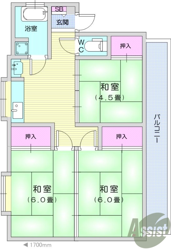 バス・トイレ別、温水洗浄便座、室内洗濯機置場