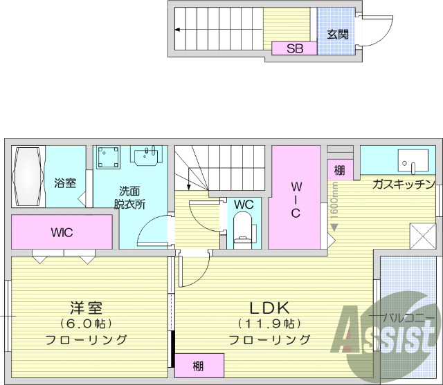 １LDK、フローリング、バルコニー、TV付きインターホン