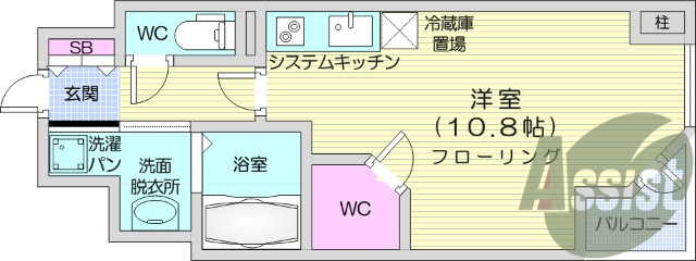 1R、IHコンロ、ウォークインクローゼット