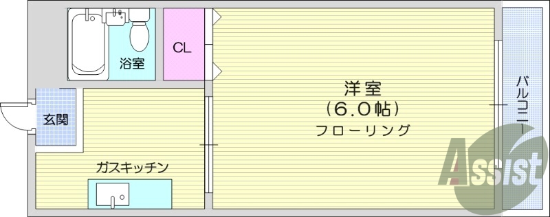1K、バストイレ別、エアコン、キッチン、都市ガス