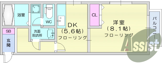 1DK、エアコン、コンロ設置可、BSアンテナ