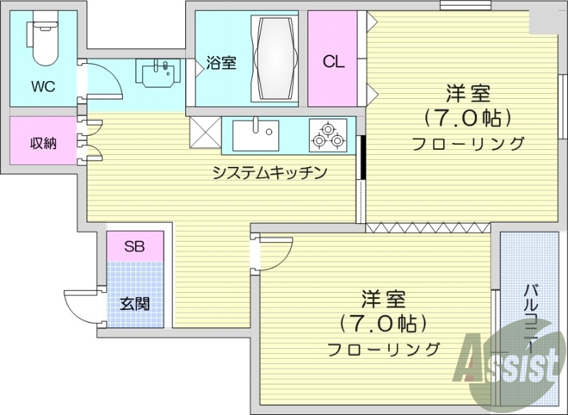 2K、都市ガス、バストイレ別、追い焚き機能付き