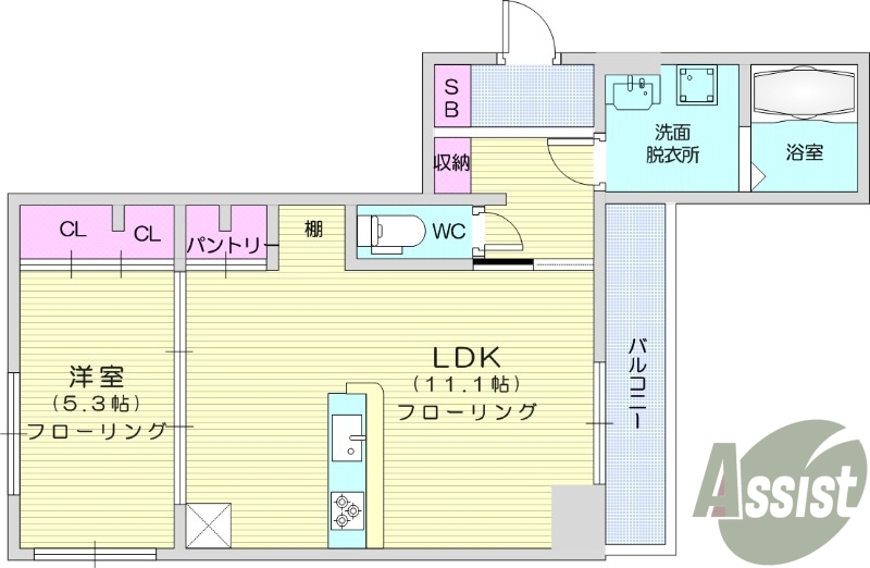 1LDK、ネット無料、オートロック、都市ガス、宅配ボックス