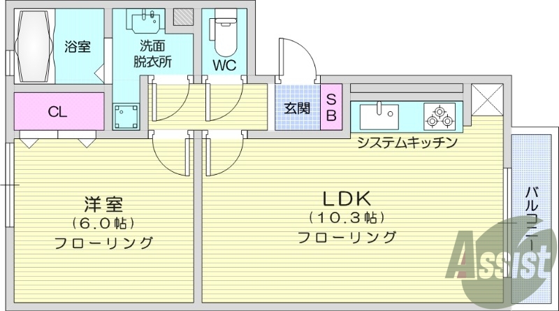 1LDK、ネット無料、都市ガス、オートロック、独立洗面