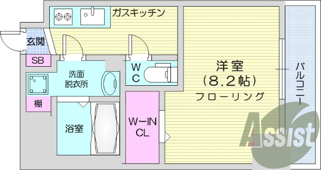 1K、TVインターホン、都市ガス、浴室乾燥、システムキッチン