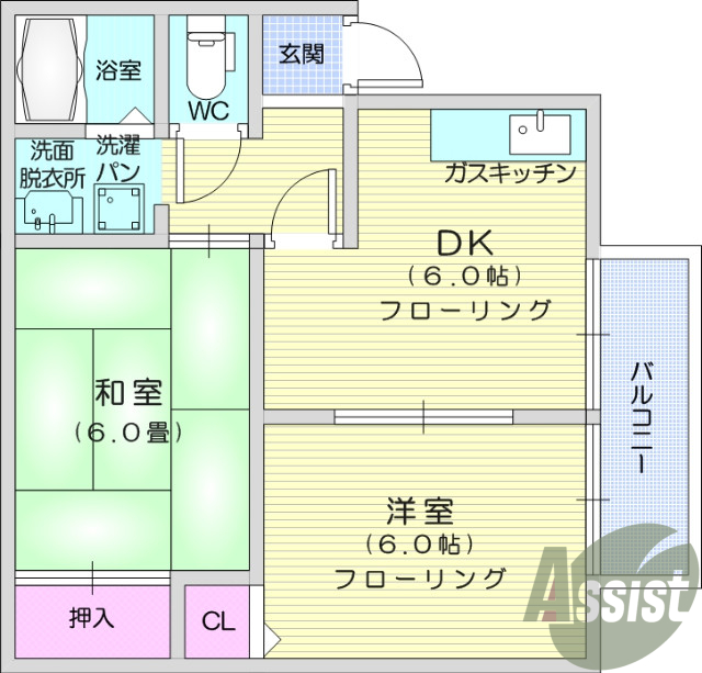 2DK、エアコン、追い焚き機能、バストイレ別、温水洗浄便座