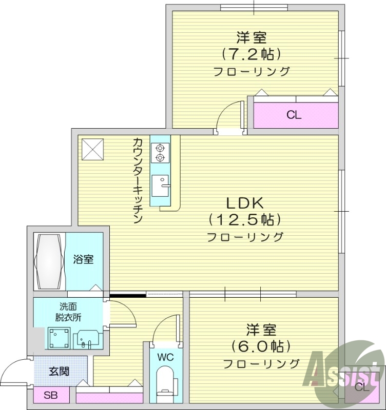 2LDK、ネット無料、浴室乾燥機、エアコン。