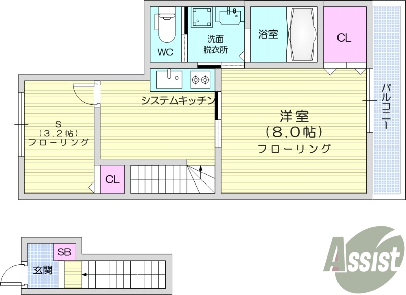 1SK、洋室、バルコニー、インターネット無料、物置、追い焚き