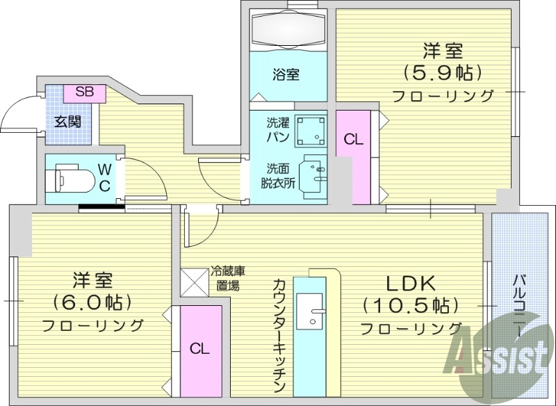 2LDK、モニター付きインターホン、追い焚き機能
