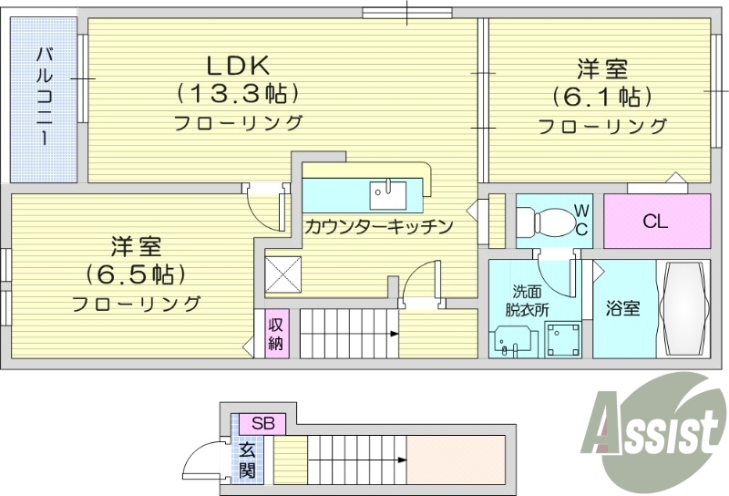２LDK、エアコン２台、洗面脱衣所、ペット相談