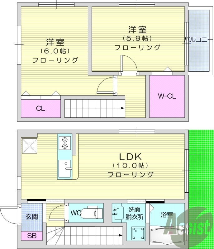 2LDK、温水洗浄便座、エアコン、浴室乾燥