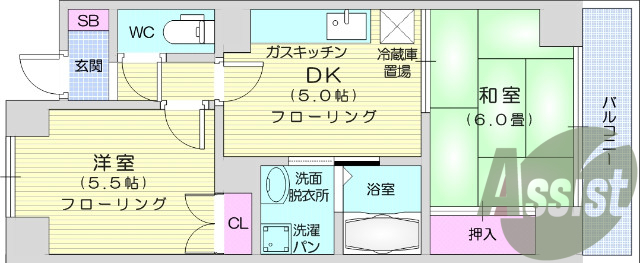 2DK、猫が2匹までOK、都市ガス、エレベーターがある物件。