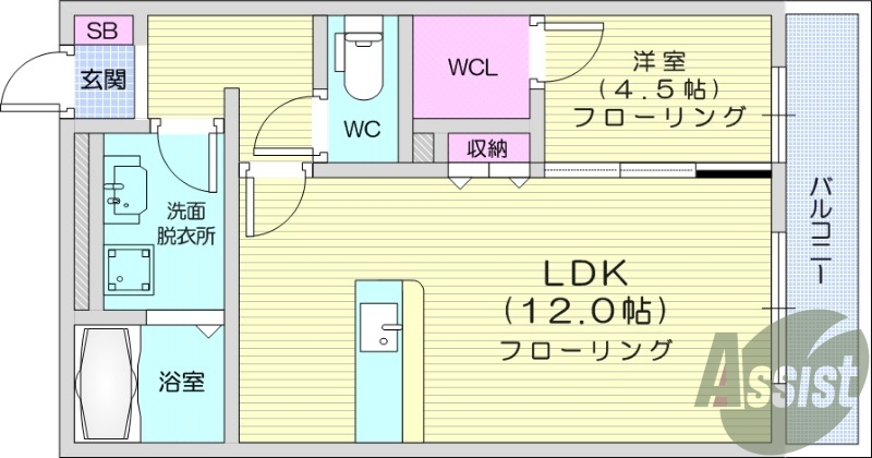 1LDK、オートロック、システムキッチン、インターネット無料