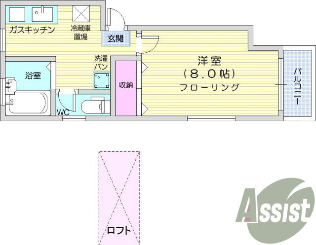 1K、追い焚き機能、ウォッシュレット付きトイレ、ロフト