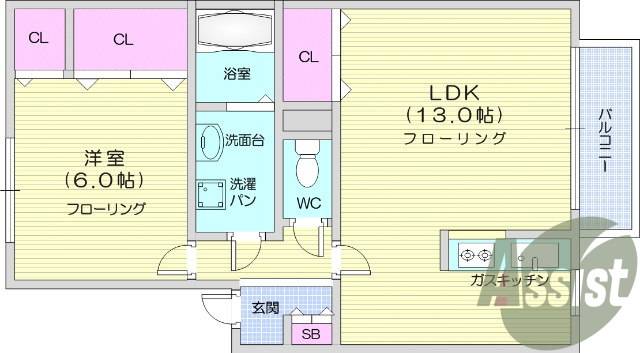 1LDK、角部屋、追い焚き機能、TV付インターホン。