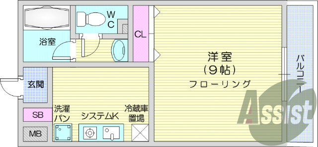1K、エアコン、バストイレ別、モニター付きインターホン