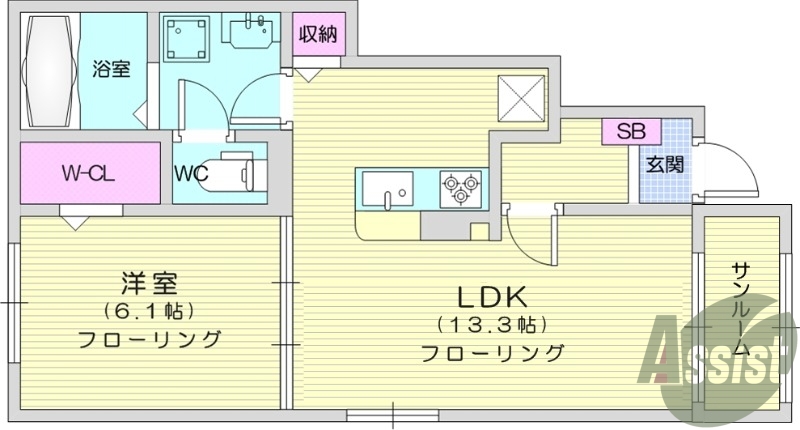 1LDK、ペット可、浴室乾燥機、追い焚き、宅配ボックス