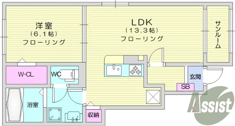1LDK、ペット可、浴室乾燥機、追い焚き、宅配ボックス