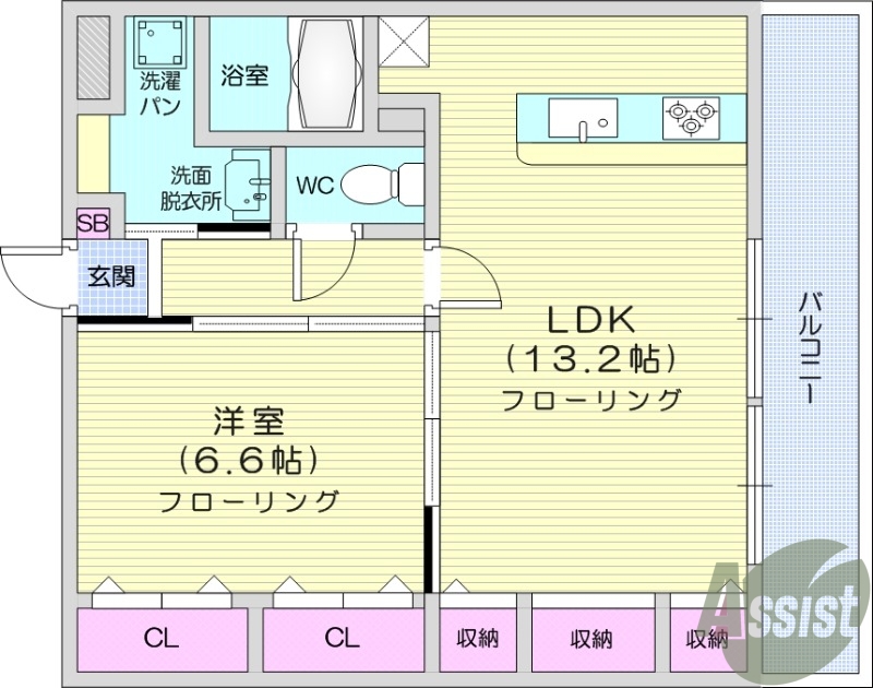 1LDK、エアコン、室内洗濯機置場、トイレ浴室別、収納