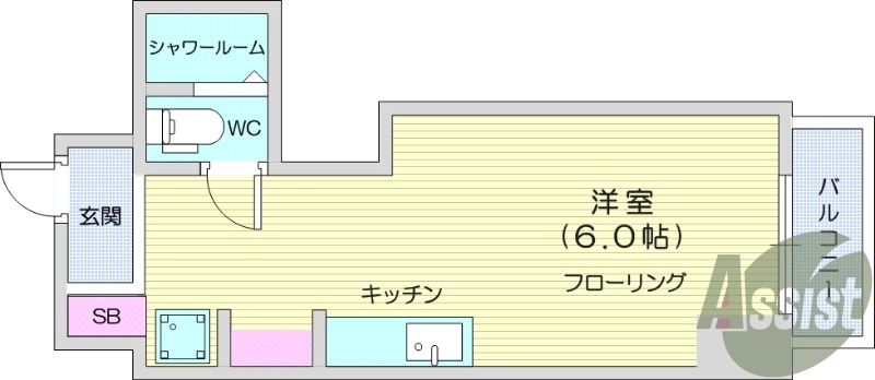 ワンルーム、バルコニー、ウォシュレット、風呂トイレ別。
