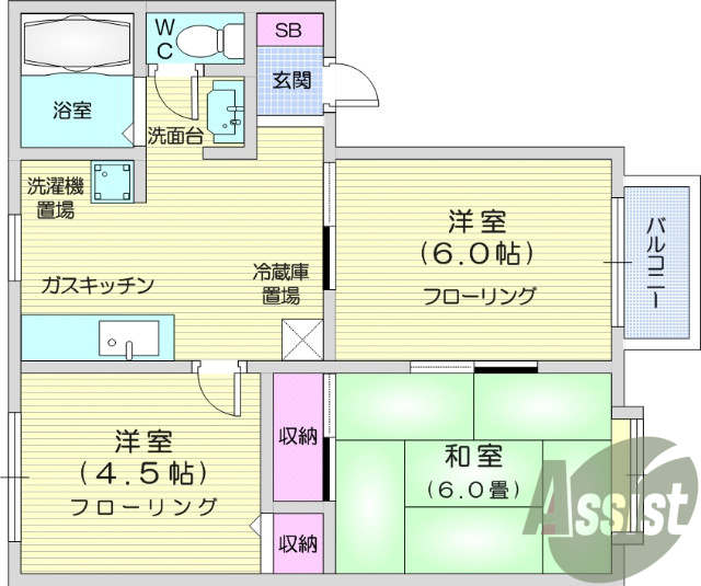 3DK・エアコン、独立洗面台、追い焚き、室内洗濯機置場
