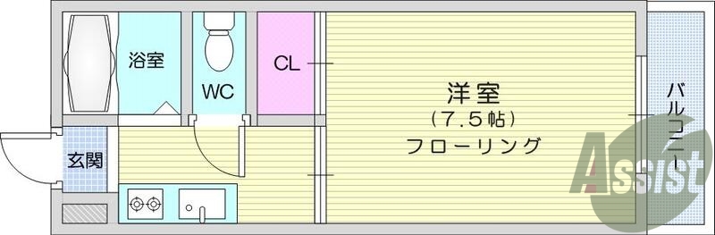 1K、ガスコンロ、フローリング、エアコン、ガスコンロ付き