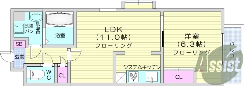 1LDK、エアコン、プロパンガス、オートロック