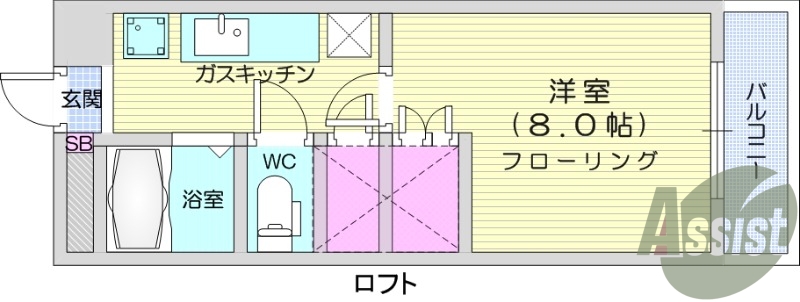 1K、エアコン、室内洗濯機置き場、トイレ浴室別、収納