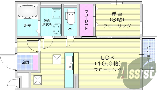 1LDK、エアコン、クローゼット、バス　トイレ別