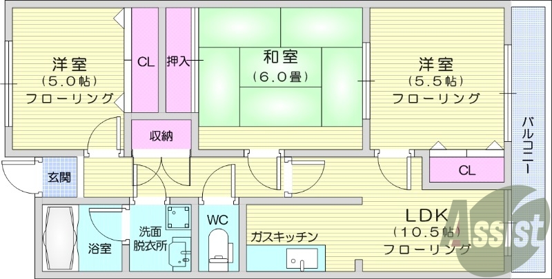 3LDK、温水洗浄便座、独立洗面所、モニター付きインターホン
